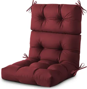 Outdoor/Indoor High Back Chair Cushion, Waterproof Outdoor Rocking Chair Cushion with Ties, Tufted Replacement Seat Cushions for Outdoor Furniture, Red