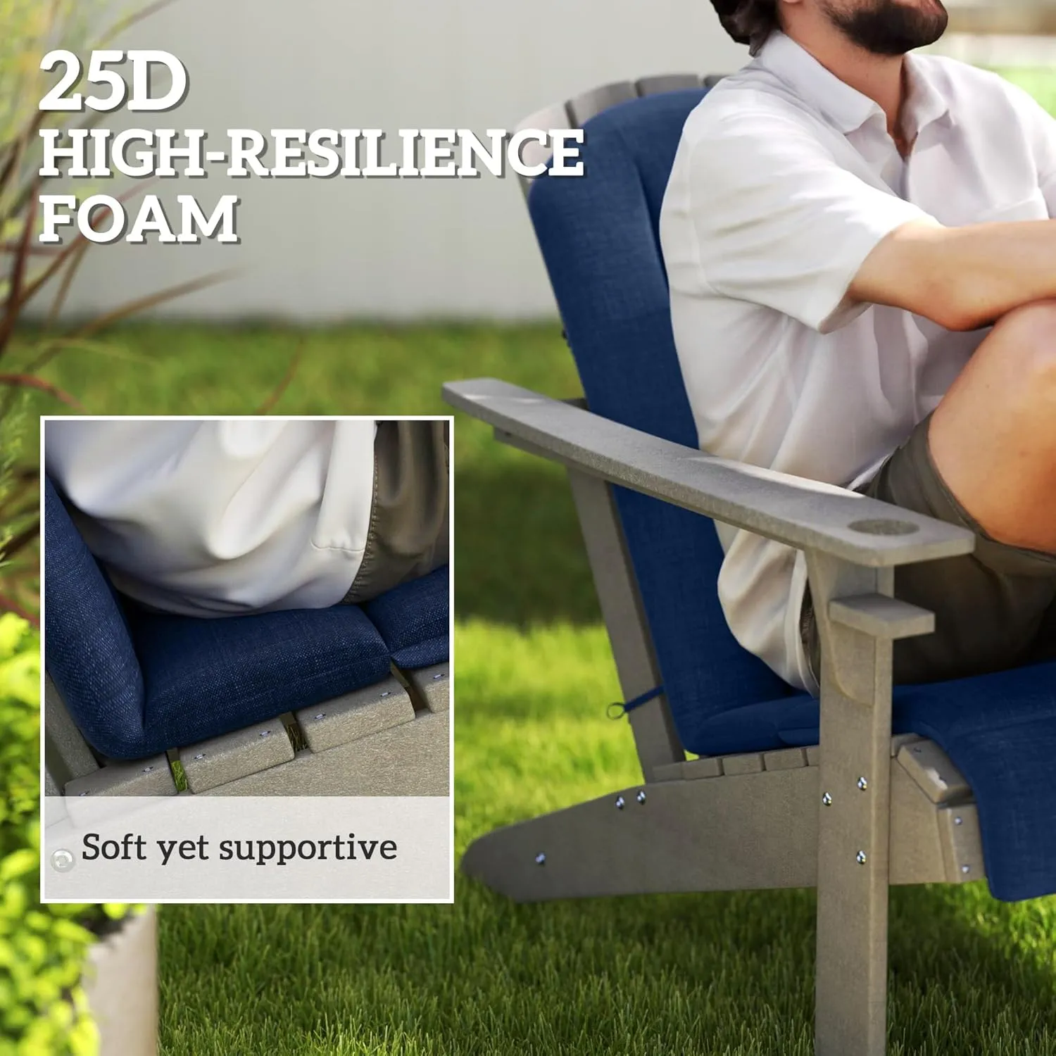Outsunny Adirondack Chair Cushion Set of 4, Outdoor Chair Cushions with Ties, 25D High-Density Foam, High Back Patio Chair Cushions, Fade Resistant for Patio Furniture, 49" x 20" x 2", Navy Blue