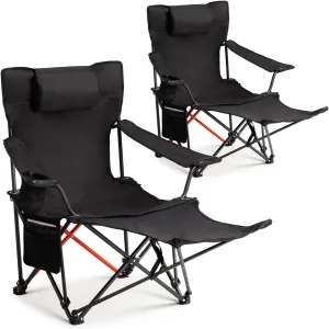 Outvita 2 Pack Folding Camping Chair with Foot Rest, Lightweight Camping Chairs for Adults, Portable Lawn Chair with Carrying Bag for Fishing, Hiking, Picnic, Beach, Sports, Supports Up to 220 Lbs