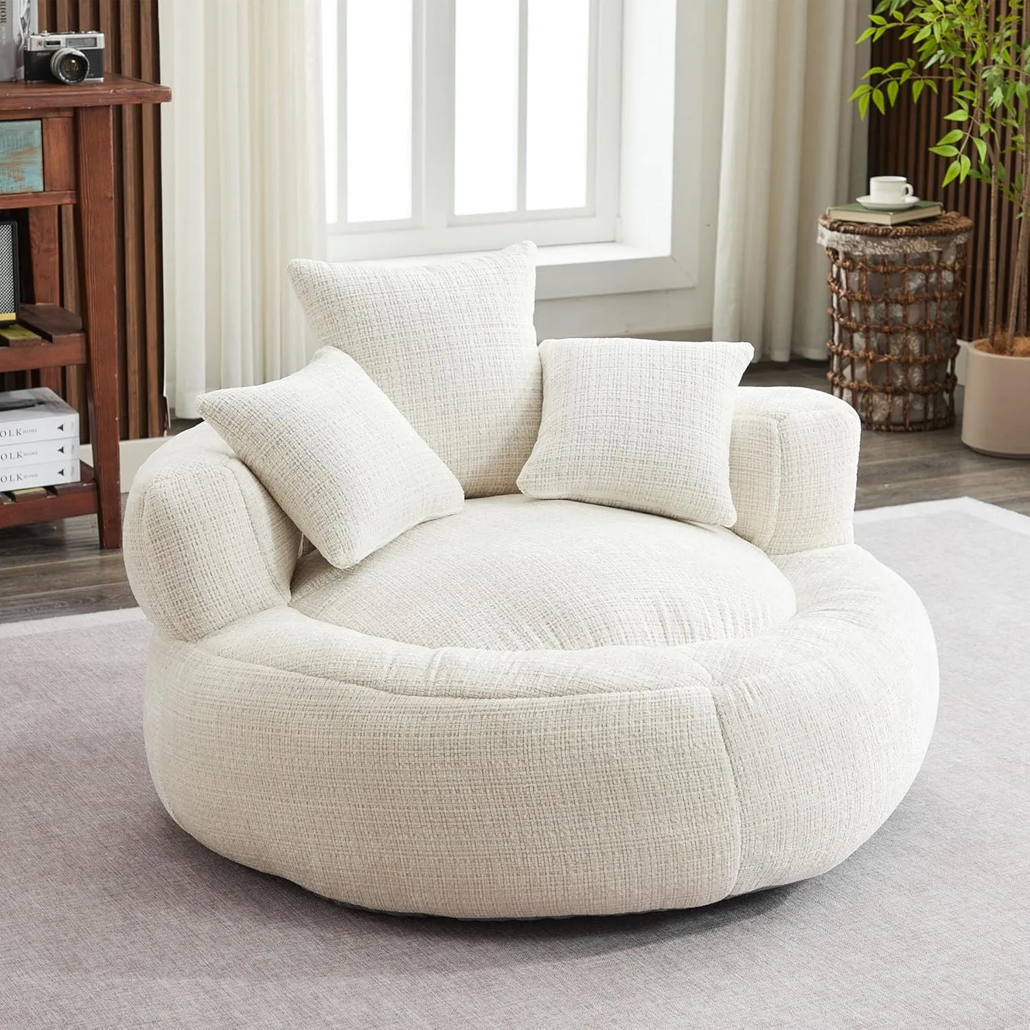 Oversized Bean Bag Chairs for Adults, Memory Foam Lazy Sofa with High Back and 3 Pillows, Comfy Beanbag Lounger Couch for Living Room Bedroom Apartment (White)