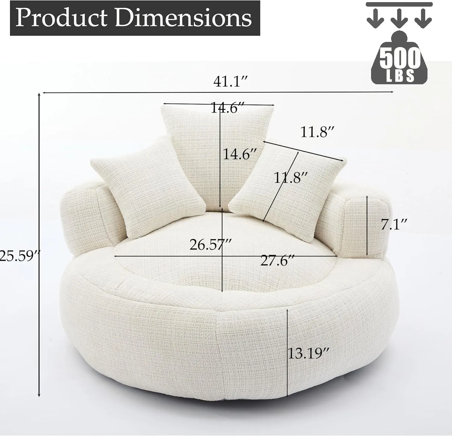 Oversized Bean Bag Chairs for Adults, Memory Foam Lazy Sofa with High Back and 3 Pillows, Comfy Beanbag Lounger Couch for Living Room Bedroom Apartment (White)