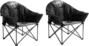 Oversized Moon Saucer Camping Chairs with Cup Holder & Carry Bag - Set of 2 500lbs Folding Sofa Chairs for Patio/Lawn (Black & Gray)