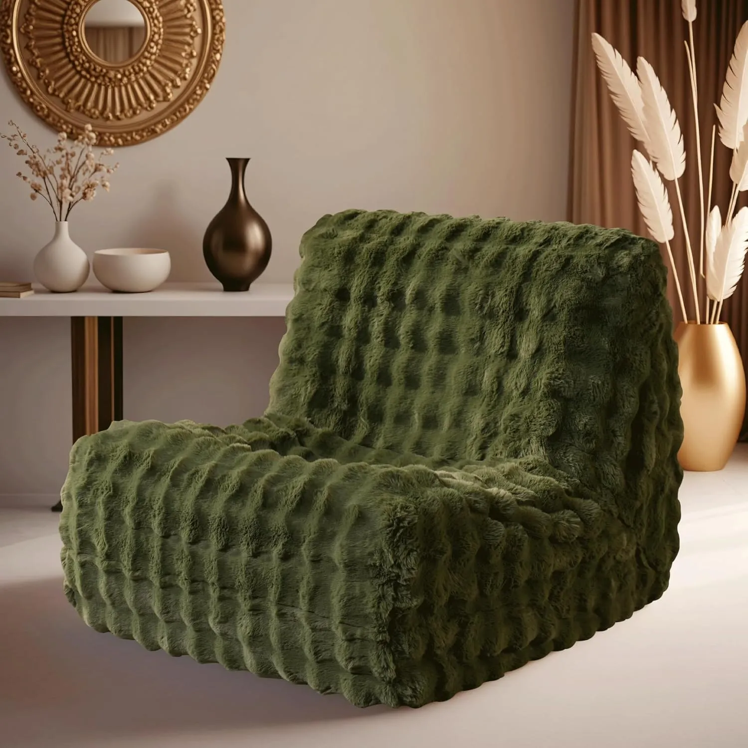 ovios Bean Bag Chair for Adult, Oversized Giant Beanbag with Plush Faux Fur, Comfy Large Big Lounger Floor Lazy Chair for Indoor Fireside Living Room Bedroom Dorm, Green