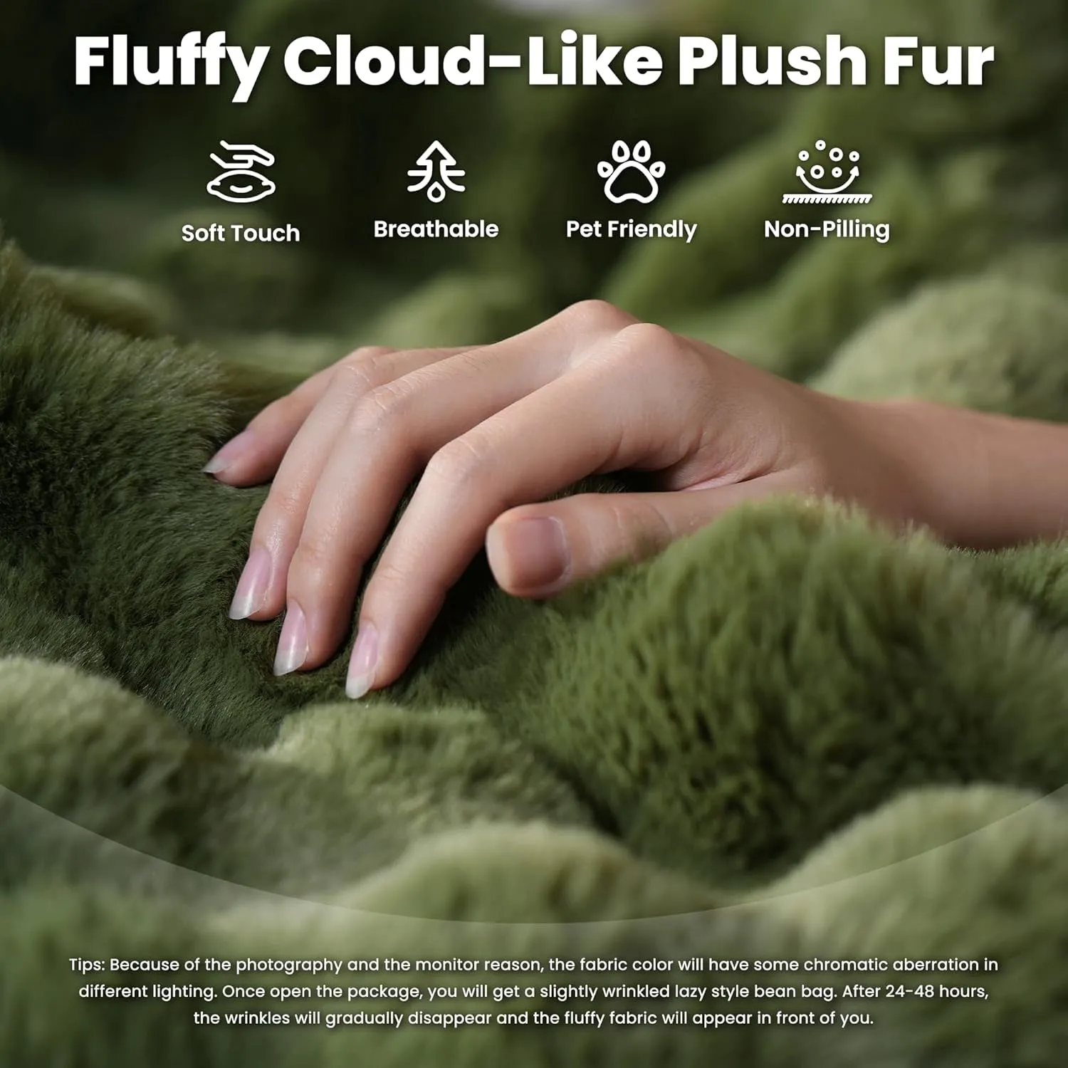 ovios Bean Bag Chair for Adult, Oversized Giant Beanbag with Plush Faux Fur, Comfy Large Big Lounger Floor Lazy Chair for Indoor Fireside Living Room Bedroom Dorm, Green