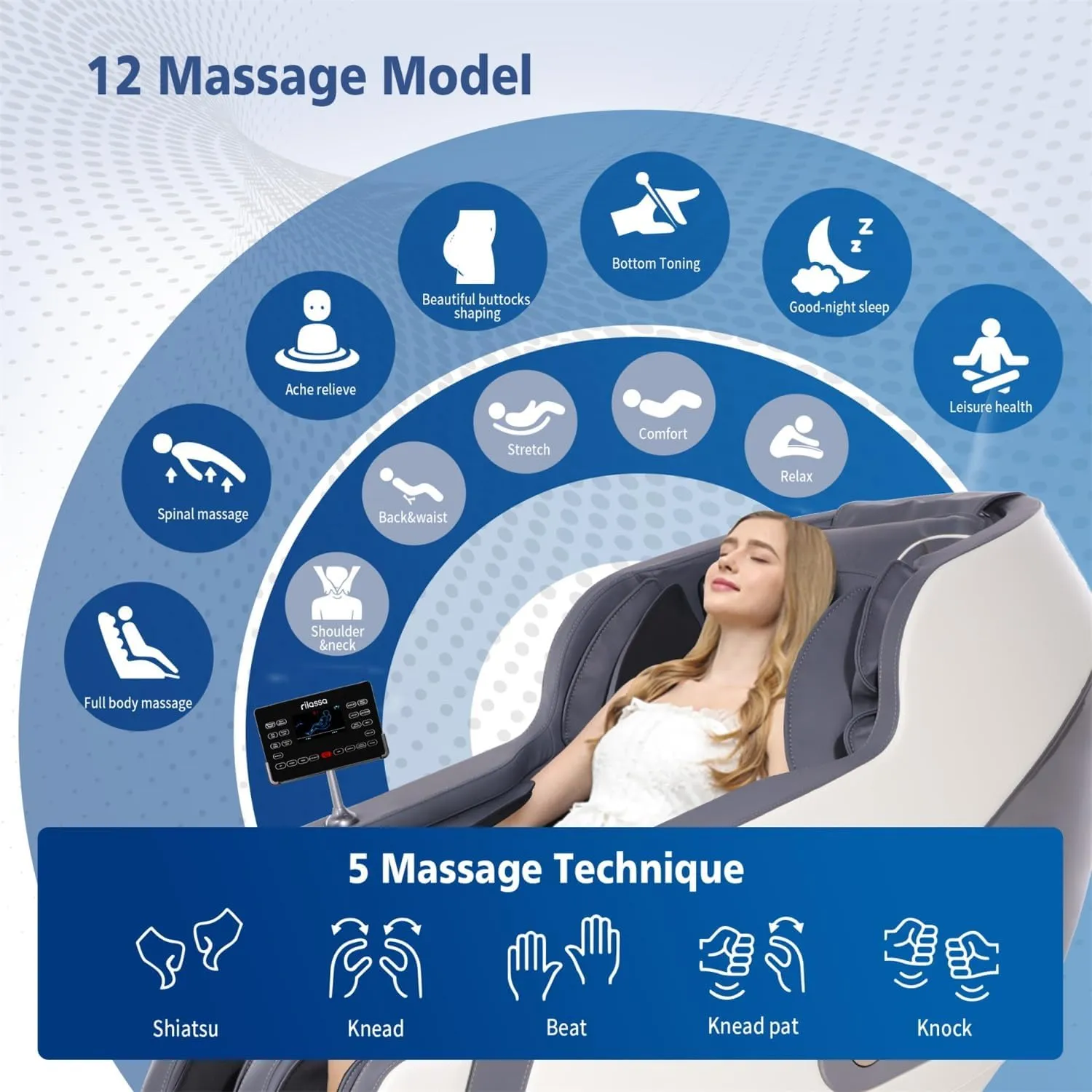 OWAYS Massage Chair, 2024 3D Massage Chairs, AI Voice Control Zero Gravity Massage Chairs Full Body Shiatsu Scan and Recliner Chair SL Track with Yoga Stretch, Heating, Touch Screen (White&Blue)