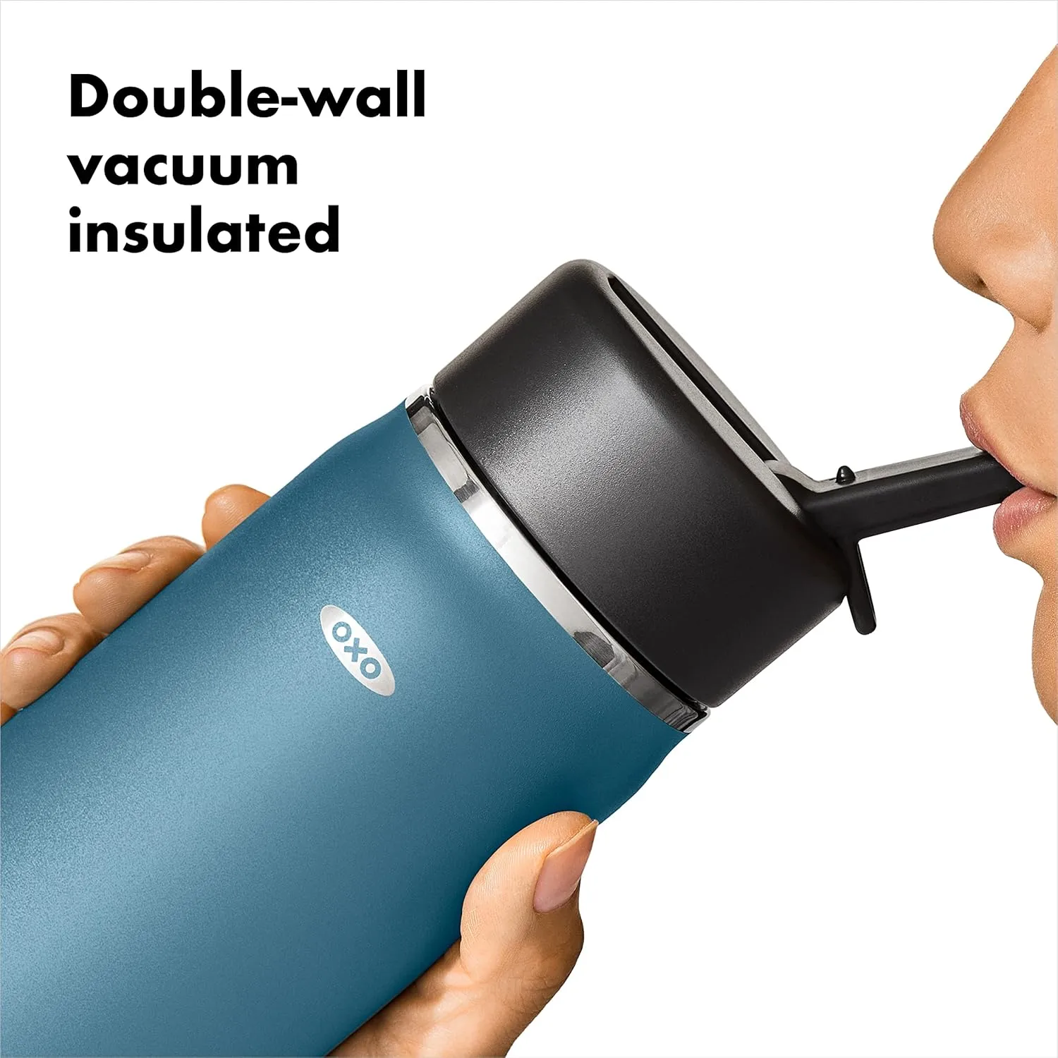 OXO Strive 16oz Wide Mouth Water Bottle with Straw Lid - Aquamarine