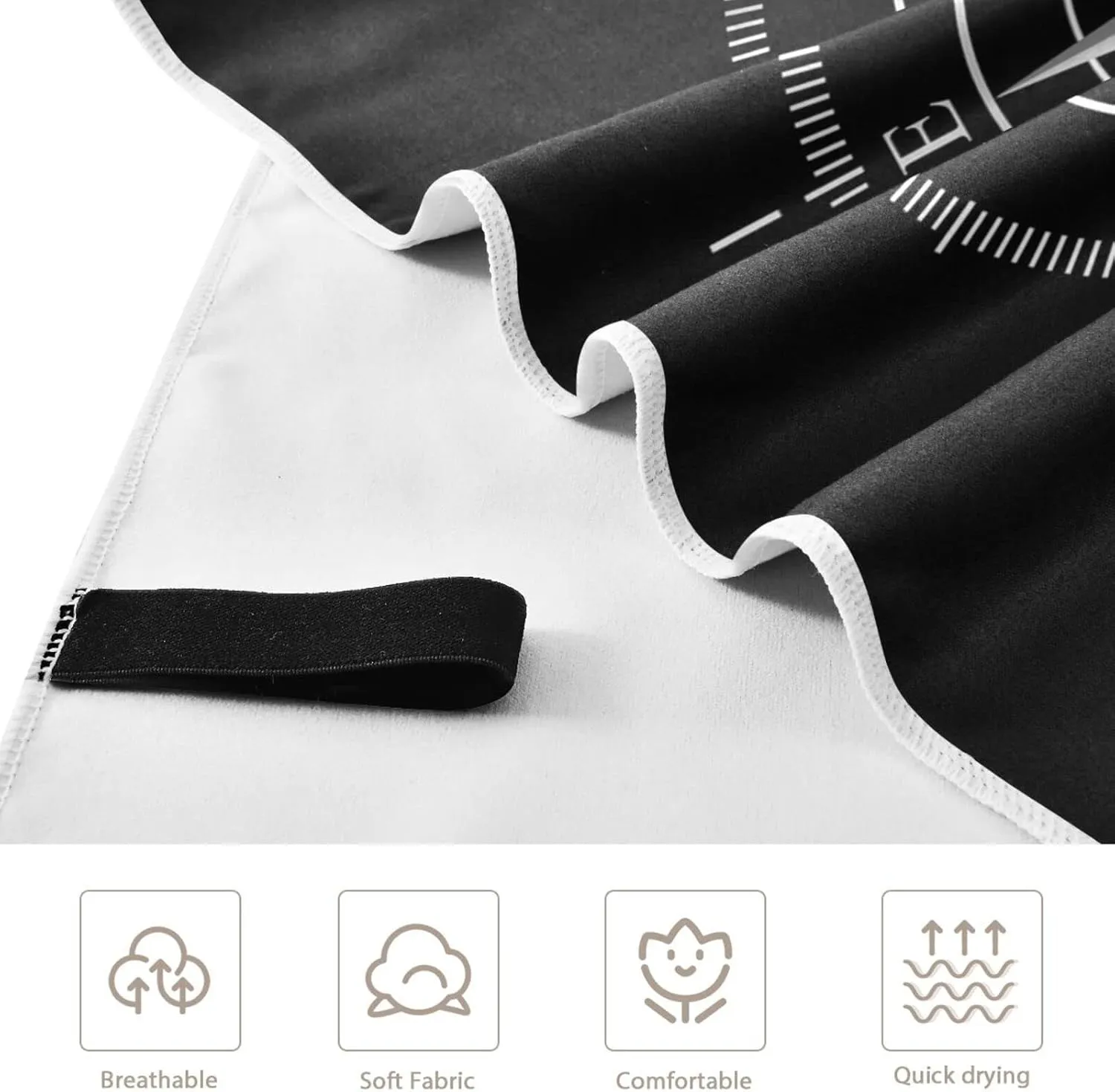 Oyihfvs Silver Compass Isolated on Black Quick Drying Beach Towel, Foldable Yoga Towel, Soft Sport Towel, Sweat Absorbent Towel with Storage Mesh Bag 30 x 60 inch (S)