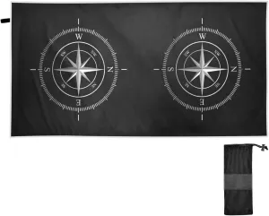 Oyihfvs Silver Compass Isolated on Black Quick Drying Beach Towel, Foldable Yoga Towel, Soft Sport Towel, Sweat Absorbent Towel with Storage Mesh Bag 30 x 60 inch (S)