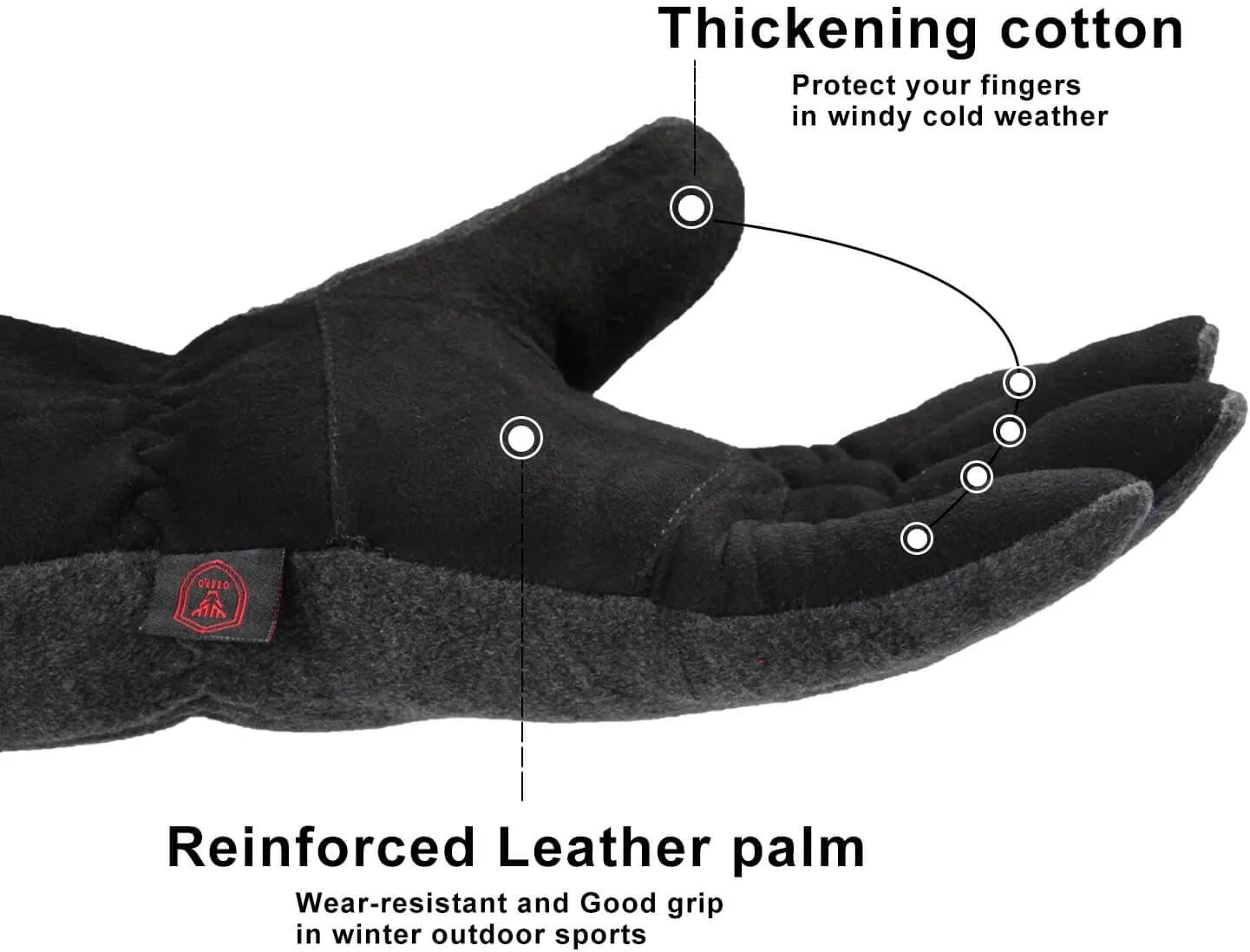 OZERO Winter Gloves Deerskin Suede Leather and Insulated Polar Fleece Water Resistant Thermal Gifts for Men and Women