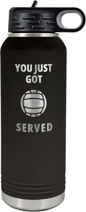 Palm City Products Volleyball Water Bottle – You Just Got Served Engraved 32 oz Insulated Tumbler – Funny Volleyball Gift Ideas, Team Accessories, Durable Flip-Top Bottle for Player Hydration