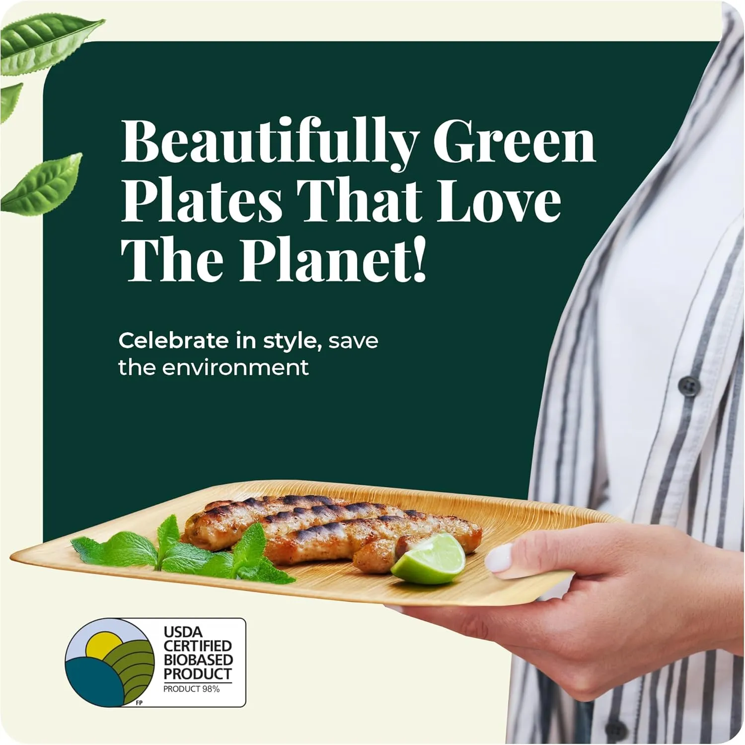 Palm Leaf Plate 10 Inch Bamboo Paper Plates Disposable 25 Dinner Square Party Plate Event Tableware Eco Biodegradable Compostable Wooden Best Alternative to Plastic, By KoalaLove