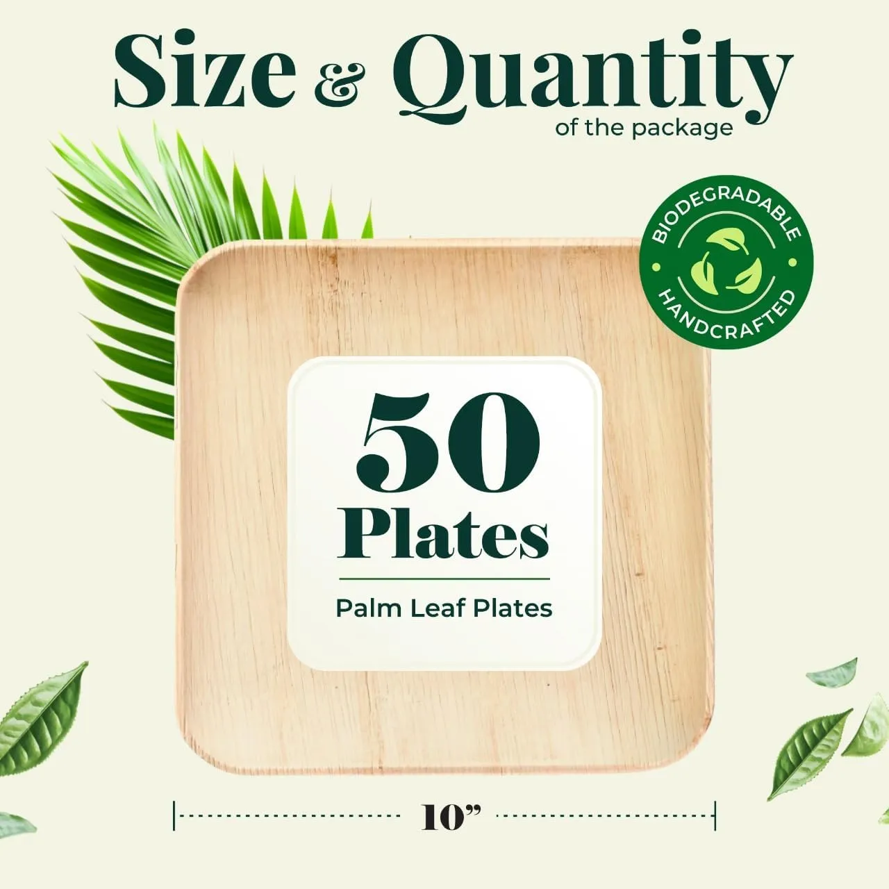 Palm Leaf Plates 10 Inch Bamboo Paper Disposable 50 Bulk Dinner Square Party Plates Event Tableware Eco Biodegradable Compostable Wooden Plate Best Alternative to Plastic Plate, By KoalaLove