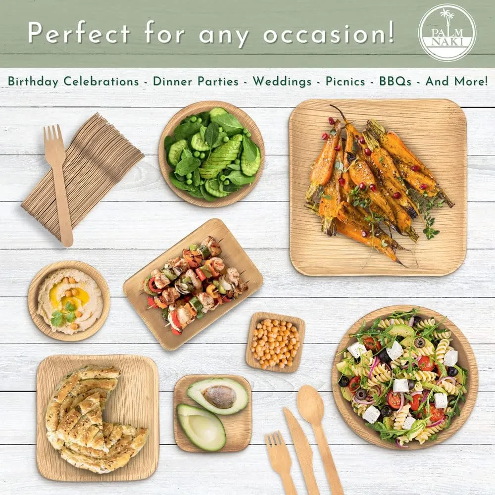 PALM NAKI Eco-Friendly Palm Leaf Plates - 10-Inch Square - Bamboo Style (40 Pack), Sustainable, Decorative & Compostable Tableware (10" Plates)