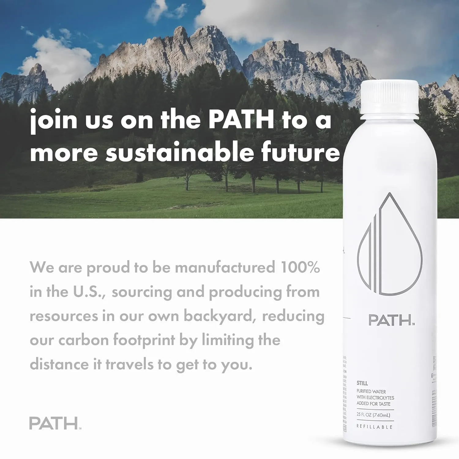 PATH Still Bottled Water - Ultra-Purified, pH-Balanced Purified Water in Aluminum Bottle - BPA-Free, Reusable, Infinitely Recyclable - Crisp, Refreshing Taste - 25 fl oz (Pack of 18)