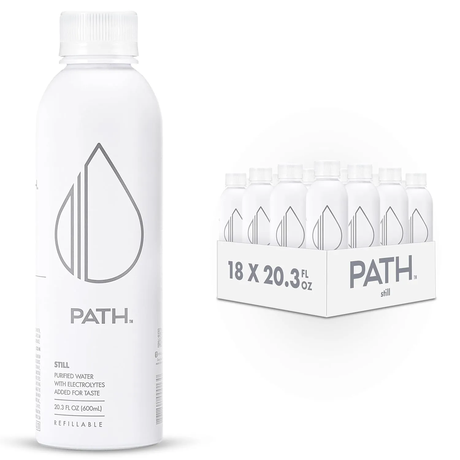PATH Still Bottled Water - Ultra-Purified, pH-Balanced Purified Water in Aluminum Bottle - BPA-Free, Reusable, Infinitely Recyclable - Crisp, Refreshing Taste - 25 fl oz (Pack of 18)