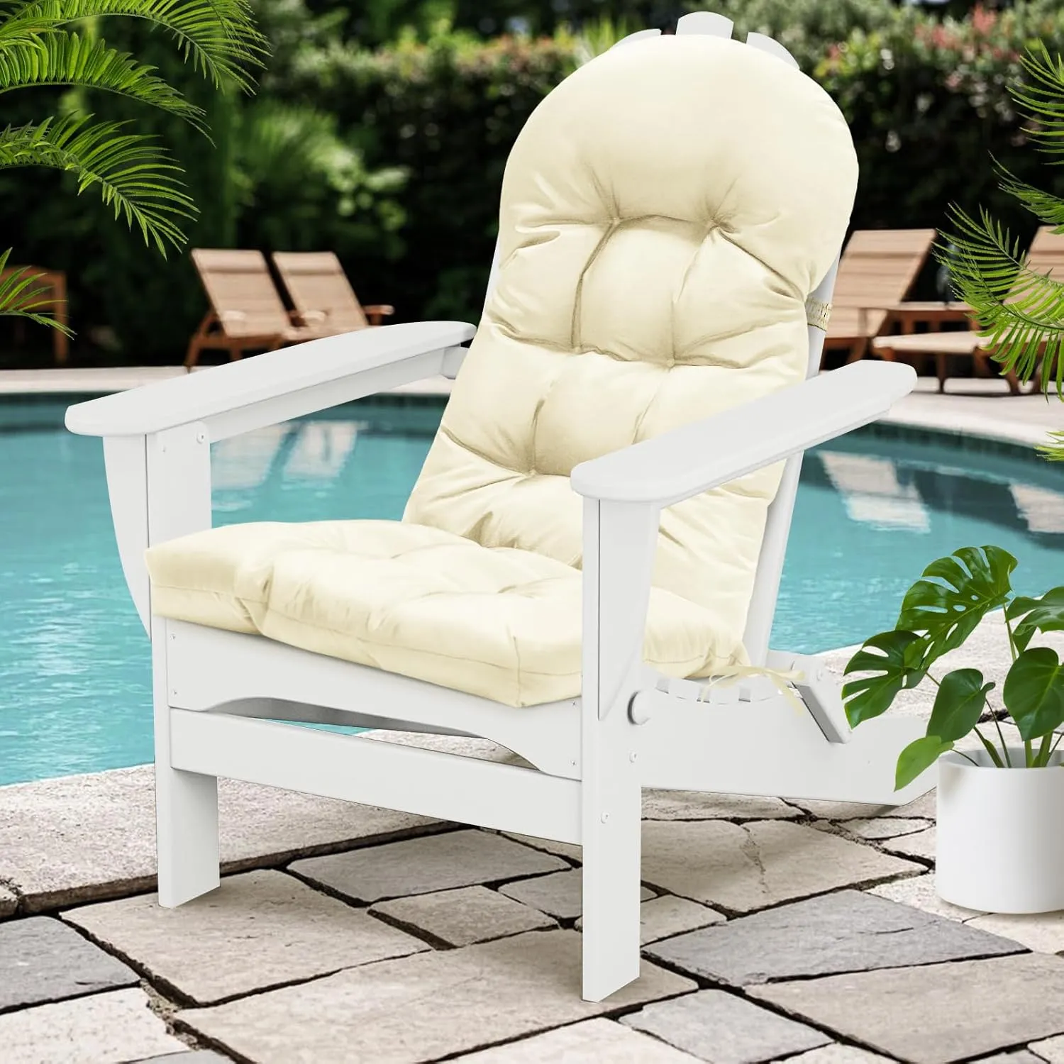 Patio Chair Cushions High Back Thick Chair Pads Adirondack Chair Cushion, Waterproof Fade- Resistant Patio Chairs Cushion Throw Rocking Chair Cushions Outdoor and Indoor,43in*20in (Biege)