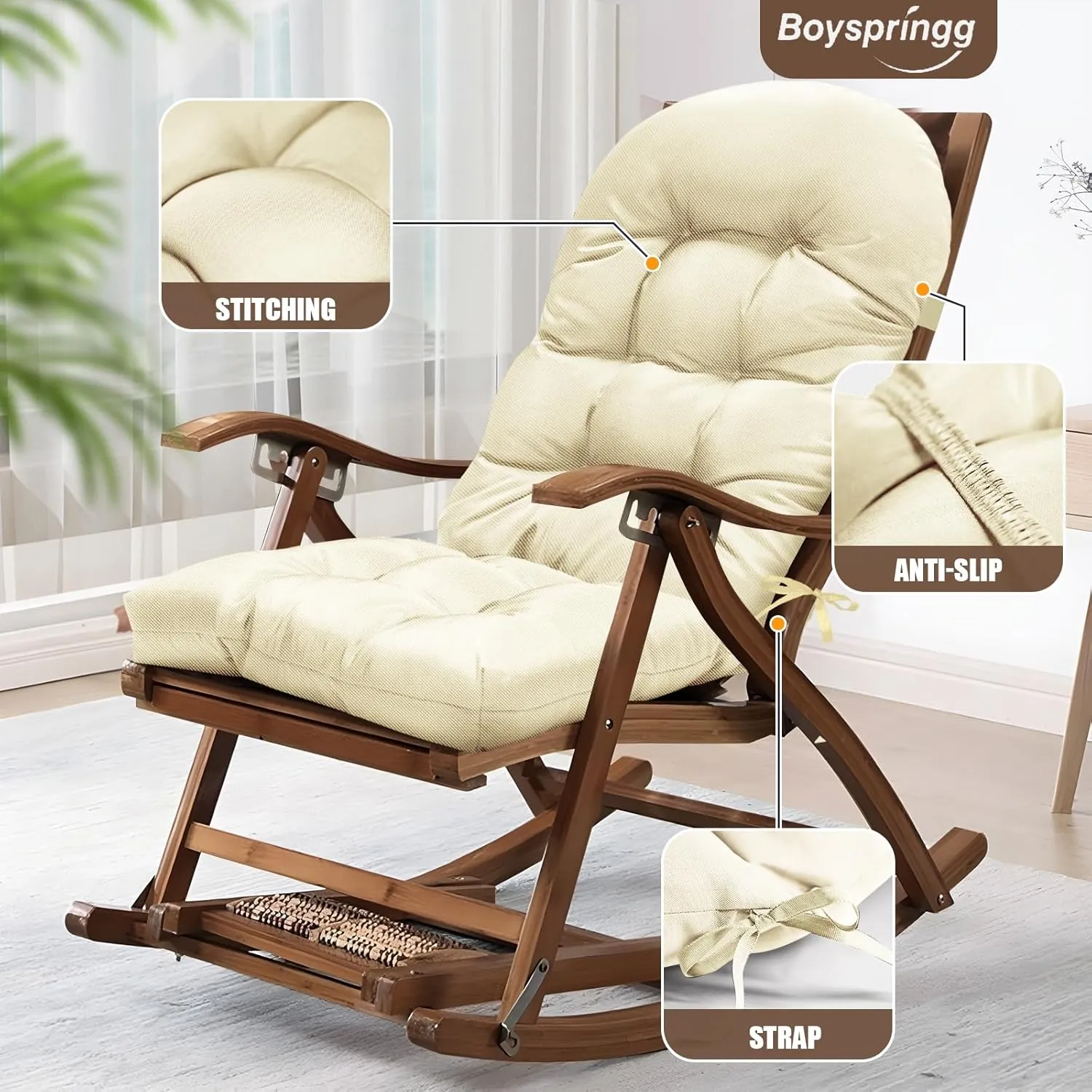 Patio Chair Cushions High Back Thick Chair Pads Adirondack Chair Cushion, Waterproof Fade- Resistant Patio Chairs Cushion Throw Rocking Chair Cushions Outdoor and Indoor,43in*20in (Biege)