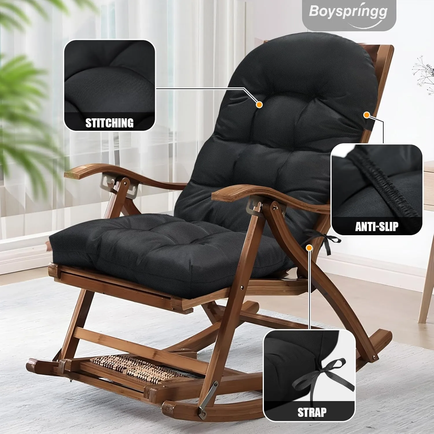 Patio Chair Cushions High Back Thicked Chair Pad Adirondack Chair Cushion, Waterproof and Fade-Resistant Patio Chairs Cushion Throw Rocking Chair Cushions Outdoor and Indoor,43in*20in (Black)