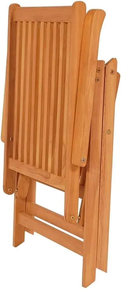 Patio Chairs Set 2 pcs with Cream Cushions Solid Teak Wood 7 Reclining Positions Foldable Outdoor Furniture