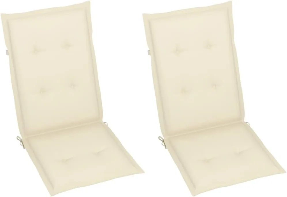 Patio Chairs Set 2 pcs with Cream Cushions Solid Teak Wood 7 Reclining Positions Foldable Outdoor Furniture