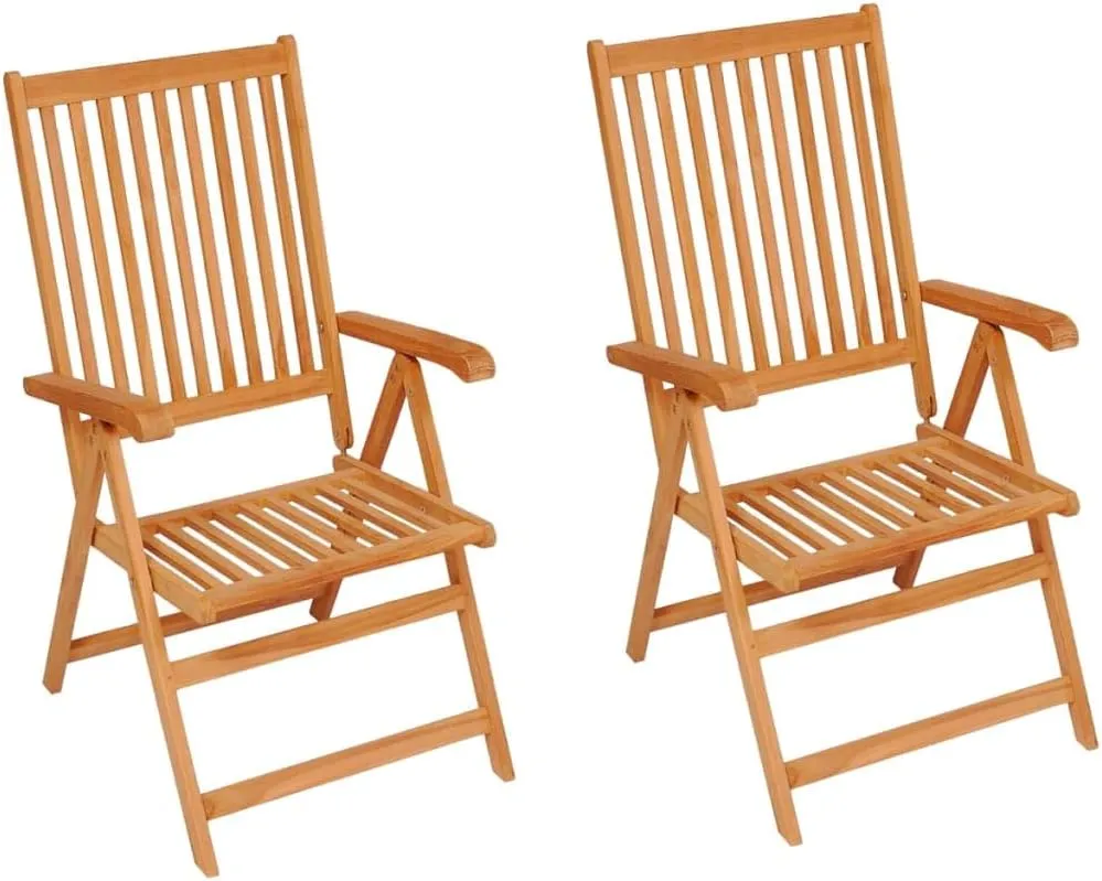 Patio Chairs Set 2 pcs with Cream Cushions Solid Teak Wood 7 Reclining Positions Foldable Outdoor Furniture