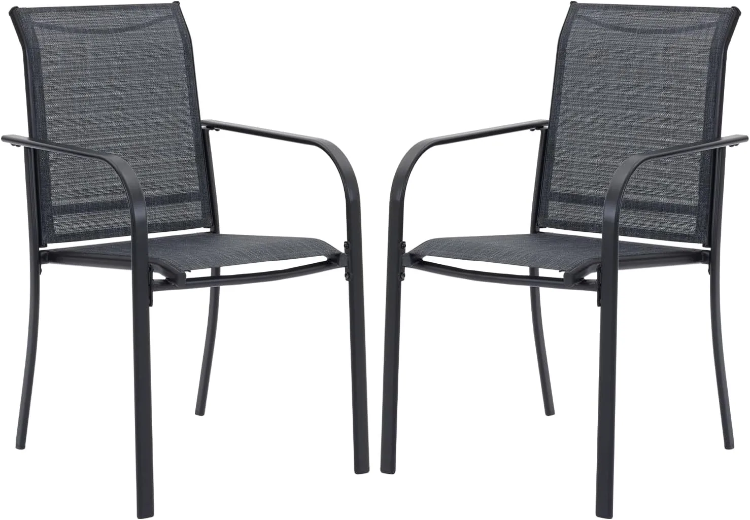 Patio Dining Chairs Set of 2, Stackable Outdoor Textilene Chairs with High Back, Armrests, Outdoor Metal Frame Patio Chairs for Porch, Lawn, Garden, Deck, Grey Fabric