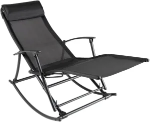 Patio Rocking Chair Steel and Textilene Black Folding Outdoor Lounge Chair with 2 Reclining Positions for Poolside, Beach, Camping, and Deck Relaxation