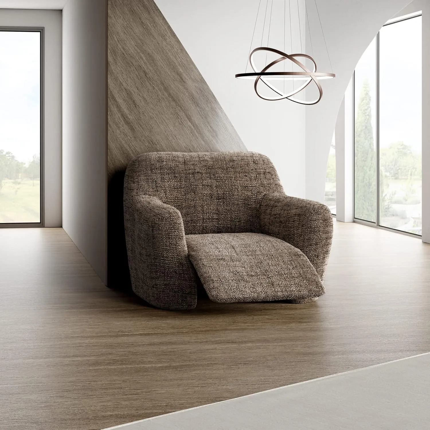 PAULATO BY GA.I.CO. Recliner Slipcover - Reclining Chair Cover - Printed Slipcovers - 1-Piece Form Fit Stretch Furniture Protector - Microfibra Print Collection - Vittoria Brown (Recliner Cover)