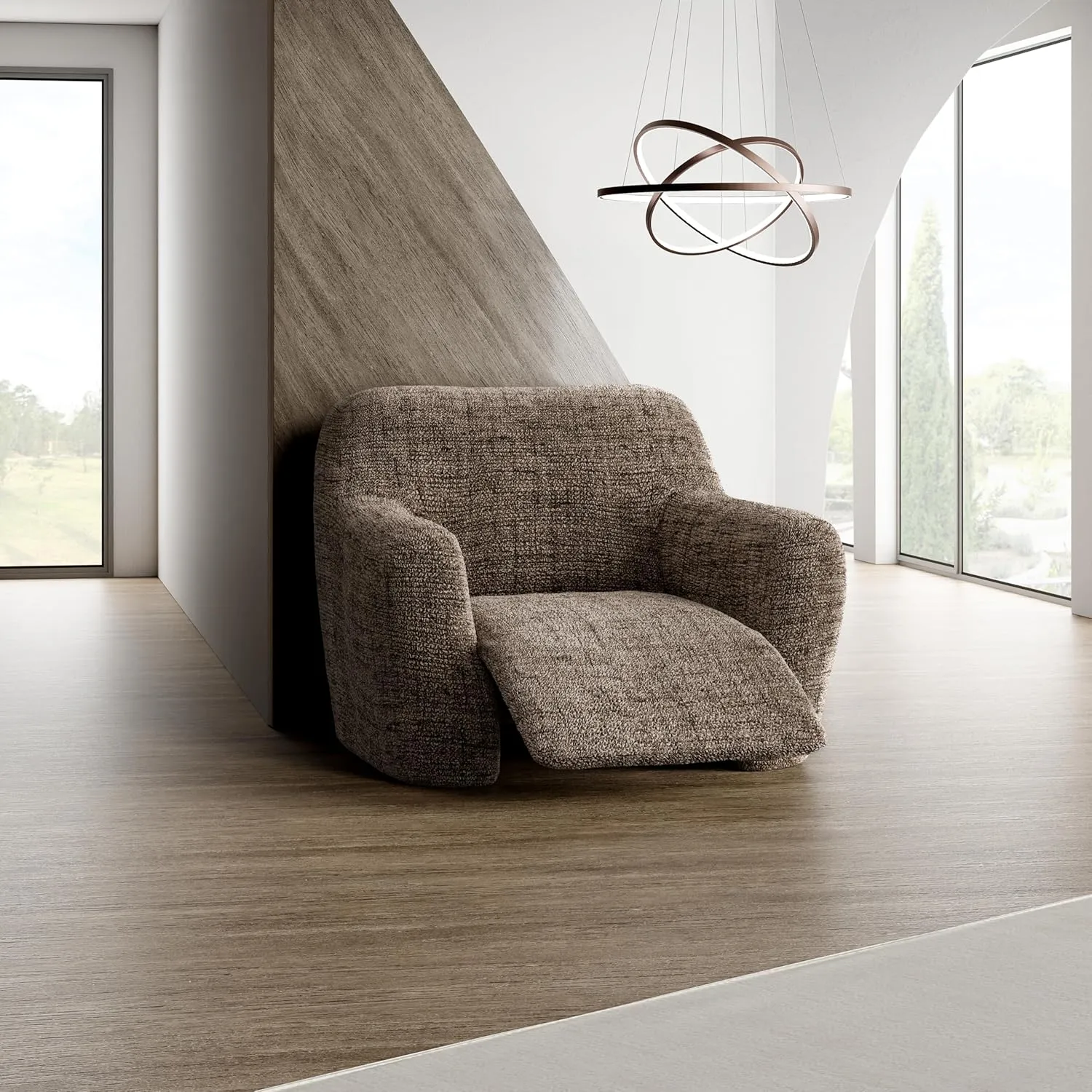 PAULATO BY GA.I.CO. Recliner Slipcover - Reclining Chair Cover - Printed Slipcovers - 1-Piece Form Fit Stretch Furniture Protector - Microfibra Print Collection - Vittoria Brown (Recliner Cover)