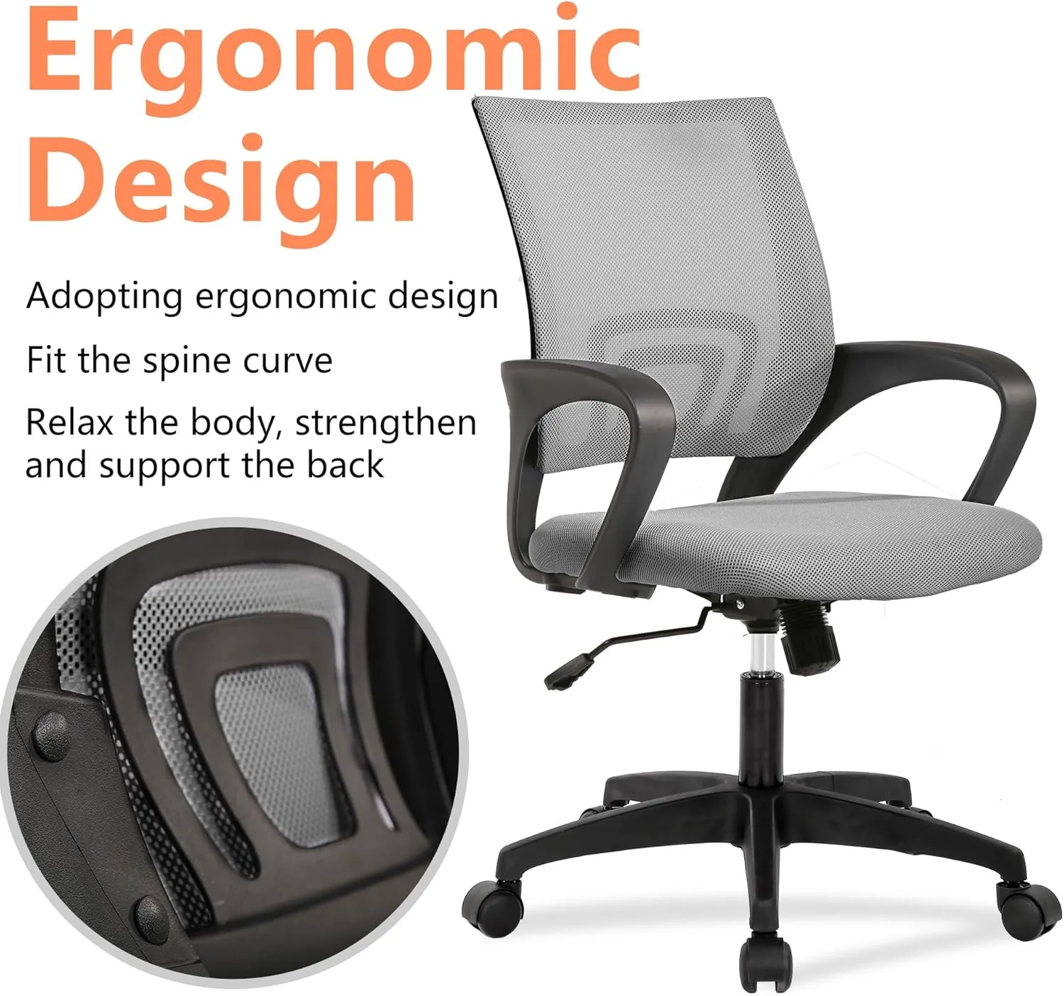 PayLessHere Home Office Chair Desk Computer Chair Adjustable Ergonomic Chair Lumbar Support Armrest Executive with High Density Mesh 360 Degree Swivel Chair for Adults Chair (Pack of 2, Grey)