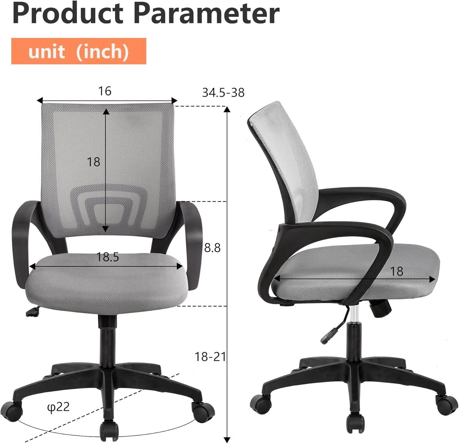 PayLessHere Home Office Chair Desk Computer Chair Adjustable Ergonomic Chair Lumbar Support Armrest Executive with High Density Mesh 360 Degree Swivel Chair for Adults Chair (Pack of 2, Grey)