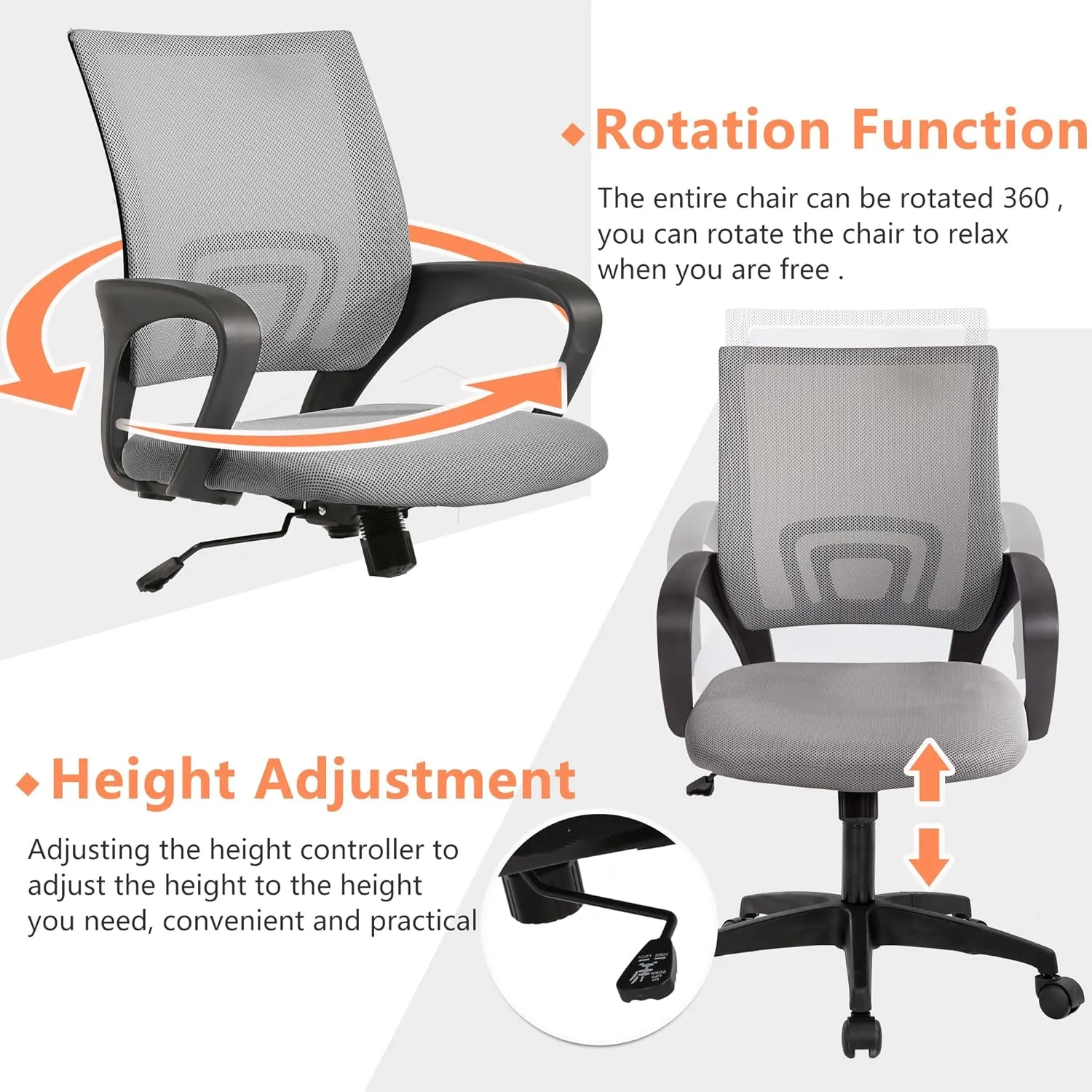 PayLessHere Home Office Chair Desk Computer Chair Adjustable Ergonomic Chair Lumbar Support Armrest Executive with High Density Mesh 360 Degree Swivel Chair for Adults Chair (Pack of 2, Grey)