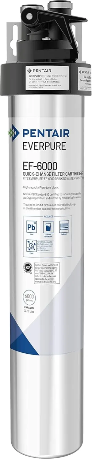 Pentair Everpure EF-6000 Full Flow Drinking Water System, EV985500, Includes Filter Head, Filter Cartridge, All Hardware and Connectors, 6,000 Gallon Capacity, 0.5 Micron