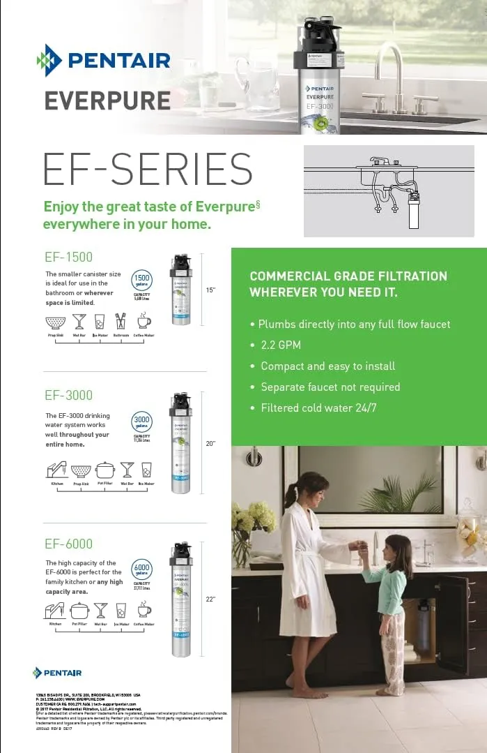 Pentair Everpure EF-6000 Full Flow Drinking Water System, EV985500, Includes Filter Head, Filter Cartridge, All Hardware and Connectors, 6,000 Gallon Capacity, 0.5 Micron