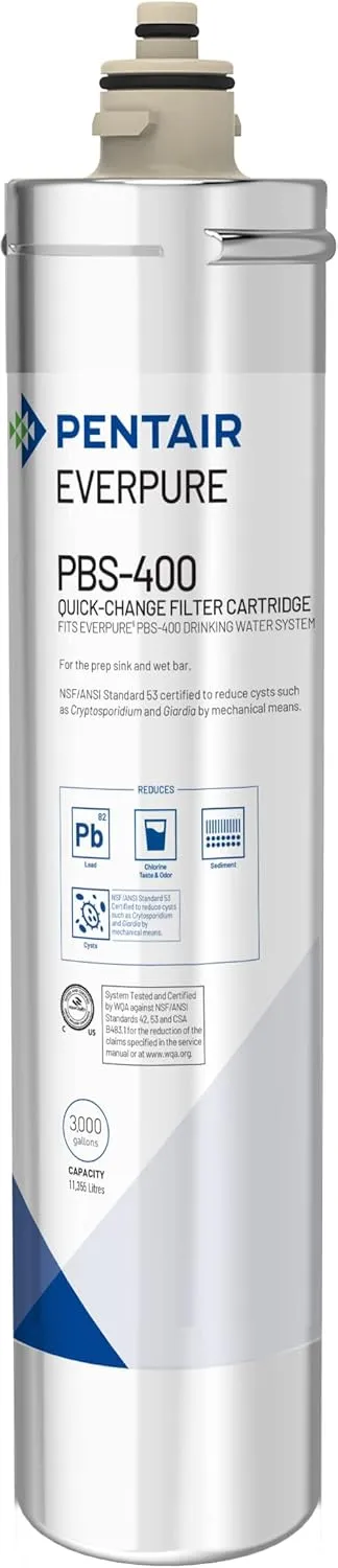 Pentair Everpure PBS-400 Quick-Change Filter Cartridge, EV927086, For Use In Everpure PBS-400 Drinking Water System, 3,000 Gallon Capacity, 0.5 Micron