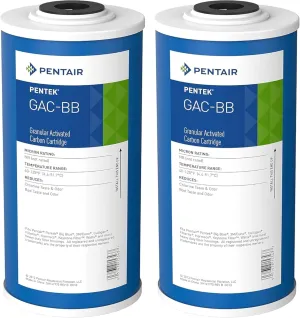 Pentair Pentek GAC-BB Big Blue Carbon Water Filter, 10-Inch, Whole House Heavy Duty Granular Activated Carbon (GAC) Replacement Cartridge, 10" x 4.5", Pack of 2