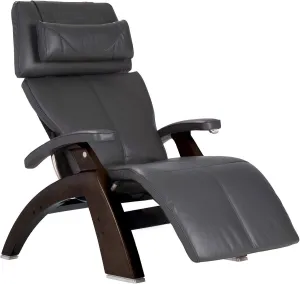 Perfect Chair Human Touch PC-420 Classic Manual Plus Series 2 Dark Walnut Wood Base Zero-Gravity Recliner - Gray Premium Leather