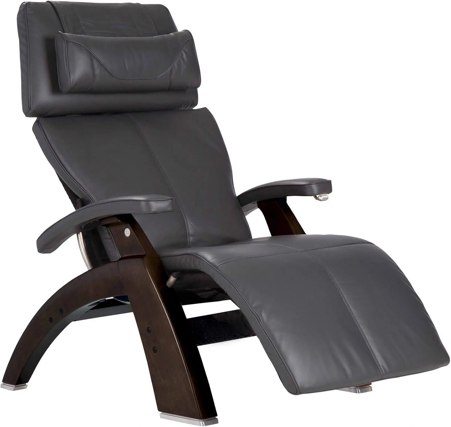Perfect Chair Human Touch PC-420 Classic Manual Plus Series 2 Dark Walnut Wood Base Zero-Gravity Recliner - Gray Premium Leather