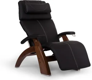 Perfect Chair Human Touch PC-420 Classic Manual Plus Walnut Zero Gravity Recliner Plus Back Cover and Stay Well Weighted Blanket - Black SoftHyde Vinyl