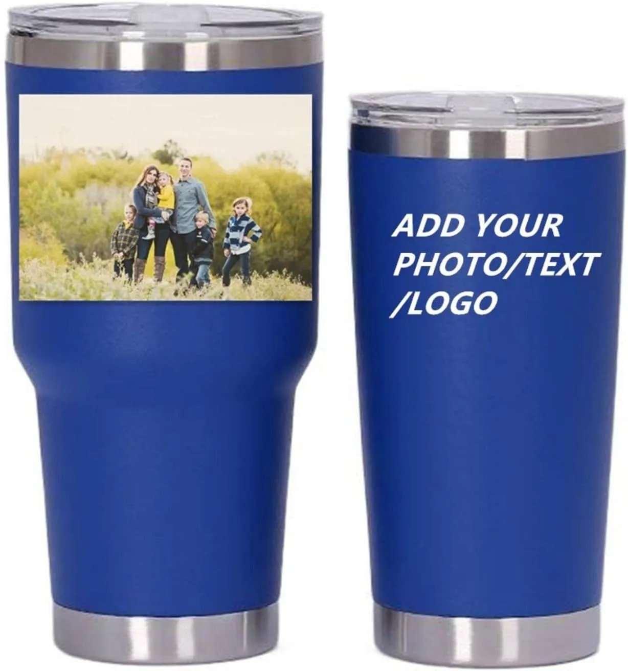 Personalized Photo 20oz 30oz Stainless Steel Tumbler,Custom Coffee Tumbler Cup With Lid And Strawstraw Vacuum Insulated With Text Photo Logo (Blue)
