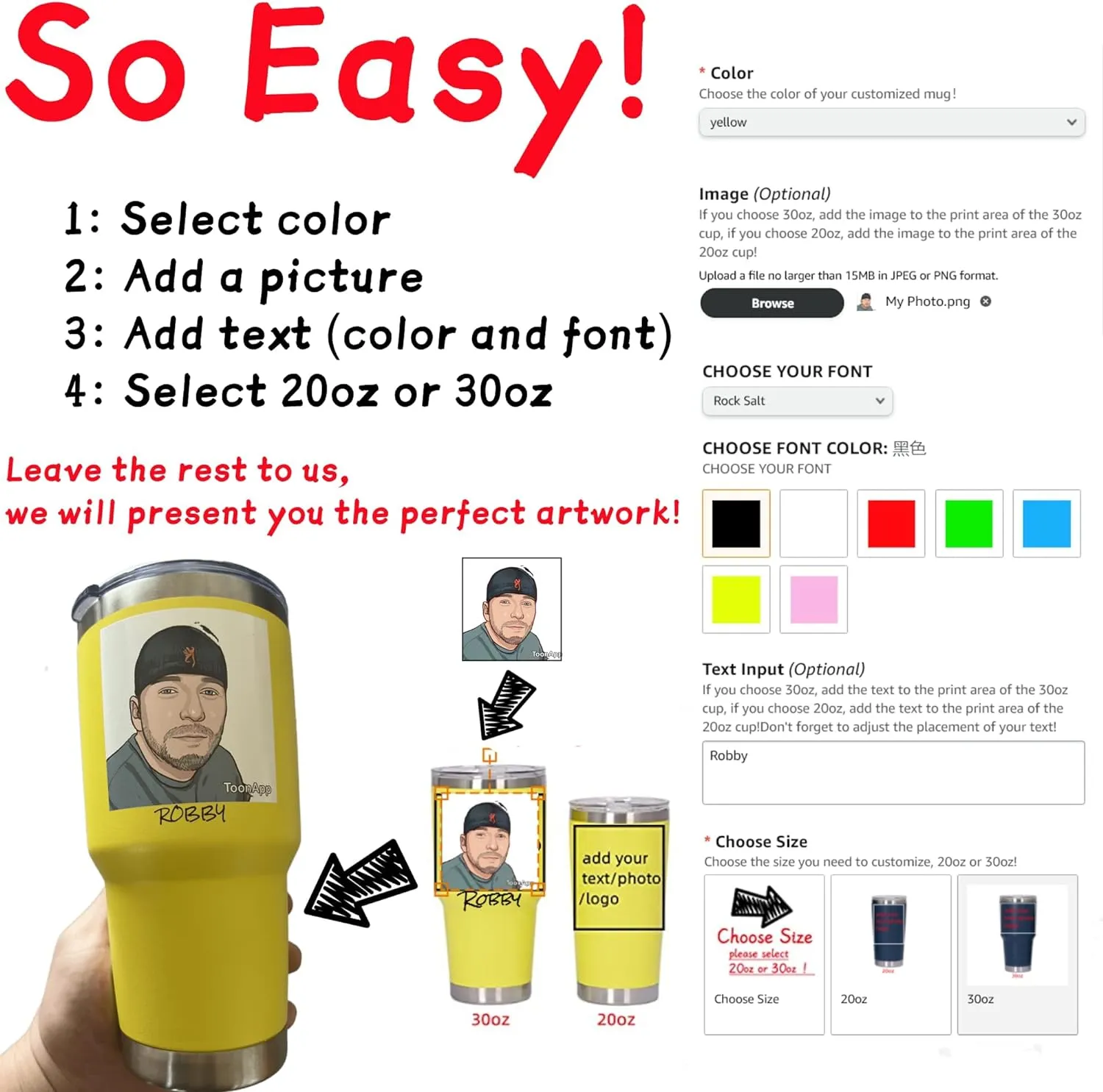 Personalized Photo 20oz 30oz Stainless Steel Tumbler,Custom Coffee Tumbler Cup With Lid And Strawstraw Vacuum Insulated With Text Photo Logo (Blue)