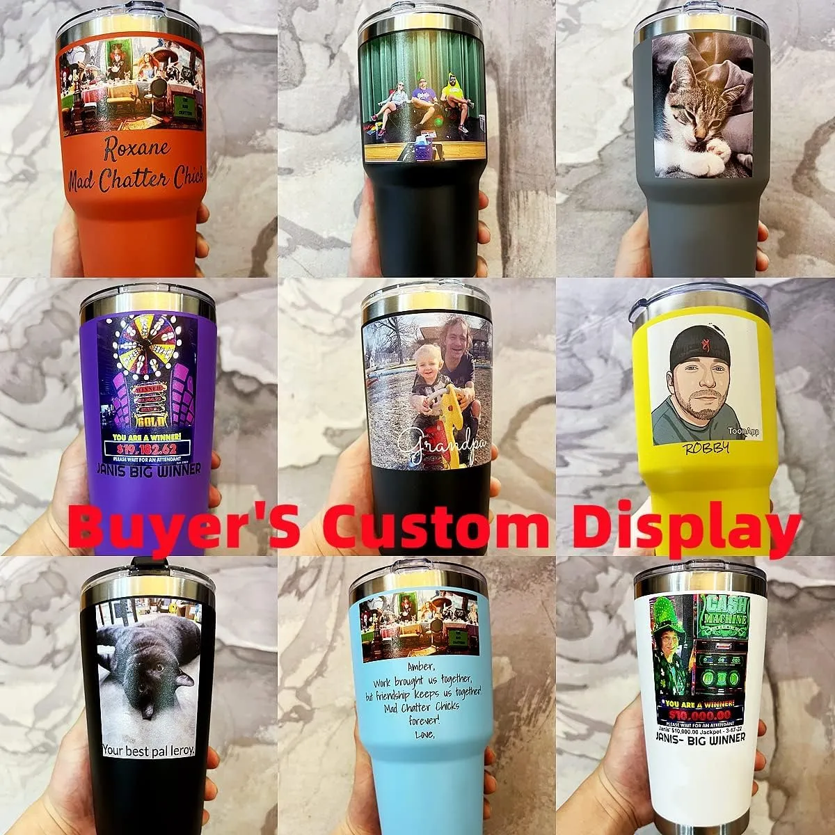Personalized Photo 20oz 30oz Stainless Steel Tumbler,Custom Coffee Tumbler Cup With Lid And Strawstraw Vacuum Insulated With Text Photo Logo (Blue)