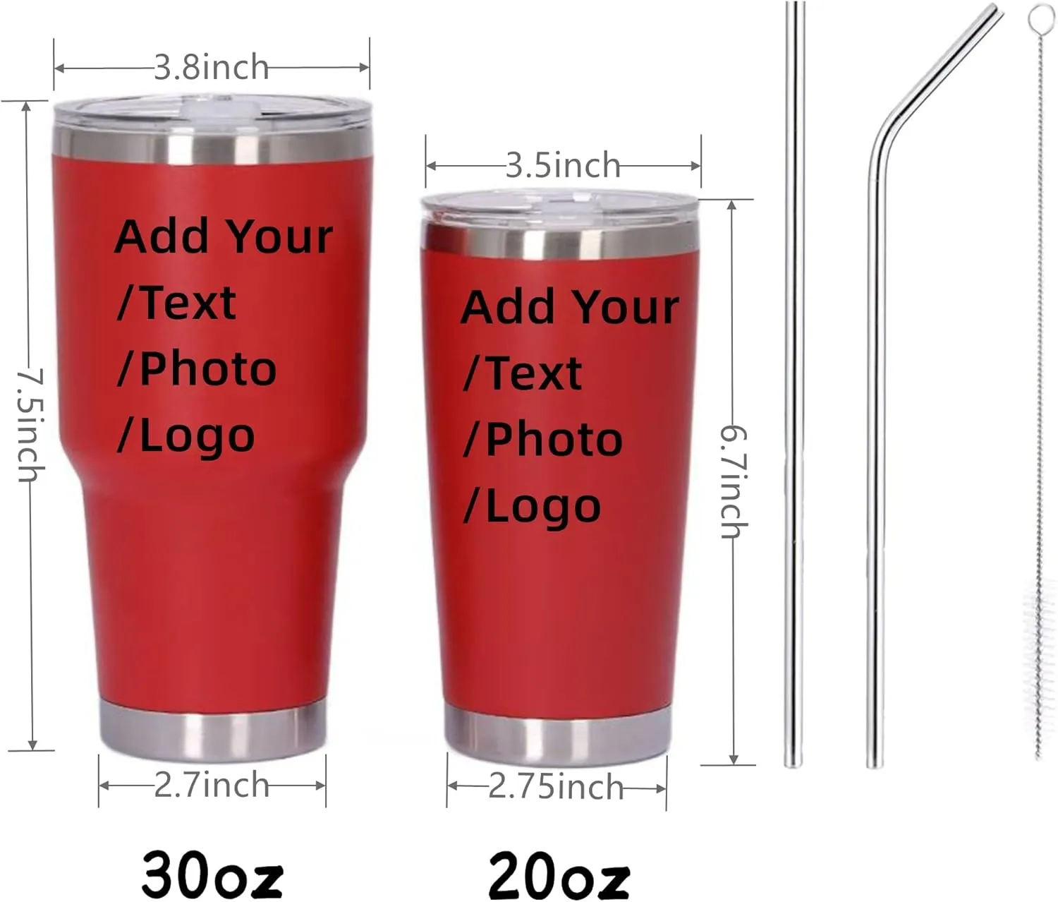 Personalized Photo 20oz 30oz Stainless Steel Tumbler,Custom Coffee Tumbler Cup With Lid And Strawstraw Vacuum Insulated With Text Photo Logo (Blue)