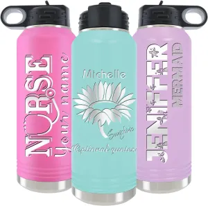 Personalized Water Bottle 40oz/32oz with Flip-Top Lid and Straw, Customized Vacuum Insulated Water Flask, Stainless Steel Sports Double Wall Thermos, Name/Text Engraved by iProductsUS (Teal)