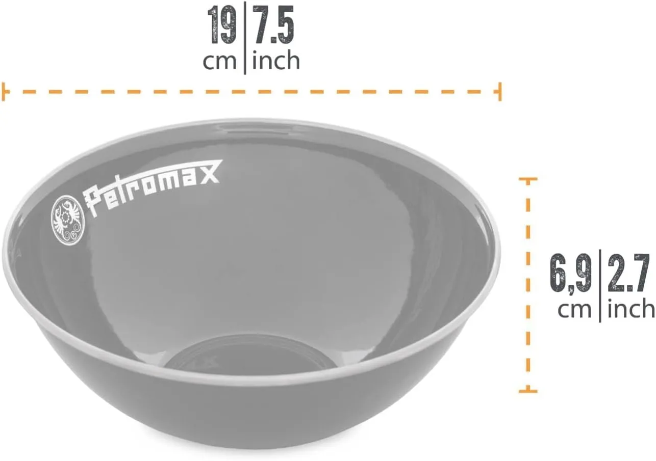 Petromax Enamelware Dinnerware Bowls, Traditional Lightweight Enameled Steel Tableware for Kitchen and Camping, 2 Pack for Hot or Cold Food, 33.8 oz, Black