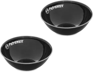 Petromax Enamelware Dinnerware Bowls, Traditional Lightweight Enameled Steel Tableware for Kitchen and Camping, 2 Pack for Hot or Cold Food, 33.8 oz, Black