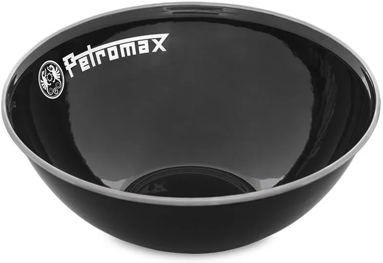 Petromax Enamelware Dinnerware Bowls, Traditional Lightweight Enameled Steel Tableware for Kitchen and Camping, 2 Pack for Hot or Cold Food, 33.8 oz, Black