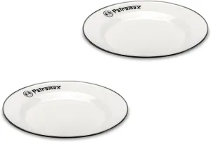 Petromax Enamelware Dinnerware Plates, Traditional Lightweight Enameled Steel Tableware for Kitchen and Camping, 2 Pack for Hot or Cold Food, 10.2 inch, White