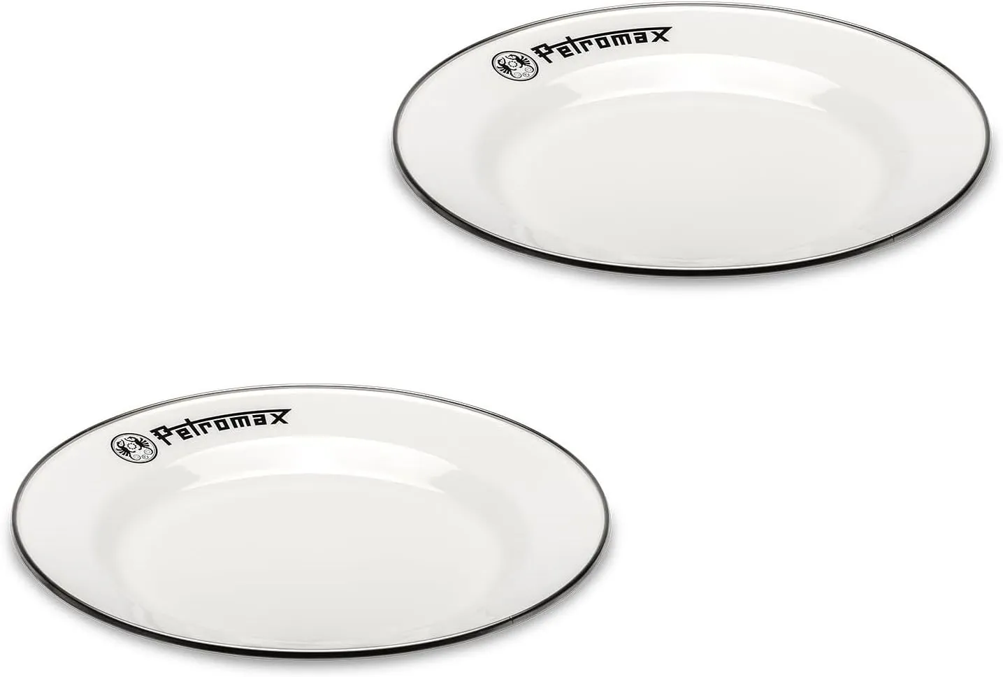 Petromax Enamelware Dinnerware Plates, Traditional Lightweight Enameled Steel Tableware for Kitchen and Camping, 2 Pack for Hot or Cold Food, 10.2 inch, White