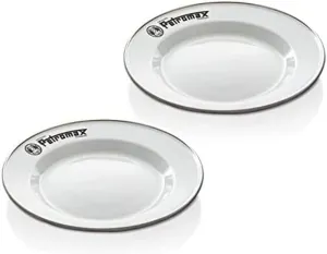 Petromax Enamelware Dinnerware Plates, Traditional Lightweight Enameled Steel Tableware for Kitchen and Camping, 2 Pack for Hot or Cold Food, 8.6 inch, White